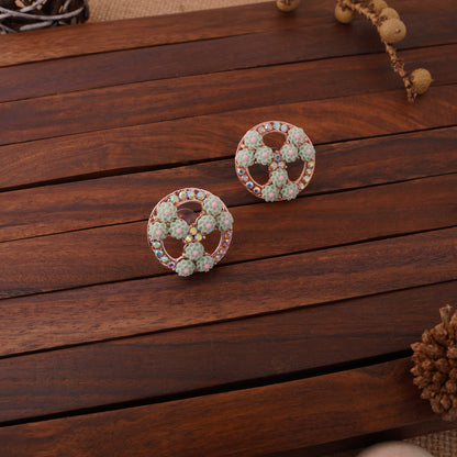 Floral Wheel Stud Earrings with Crystal Detailing