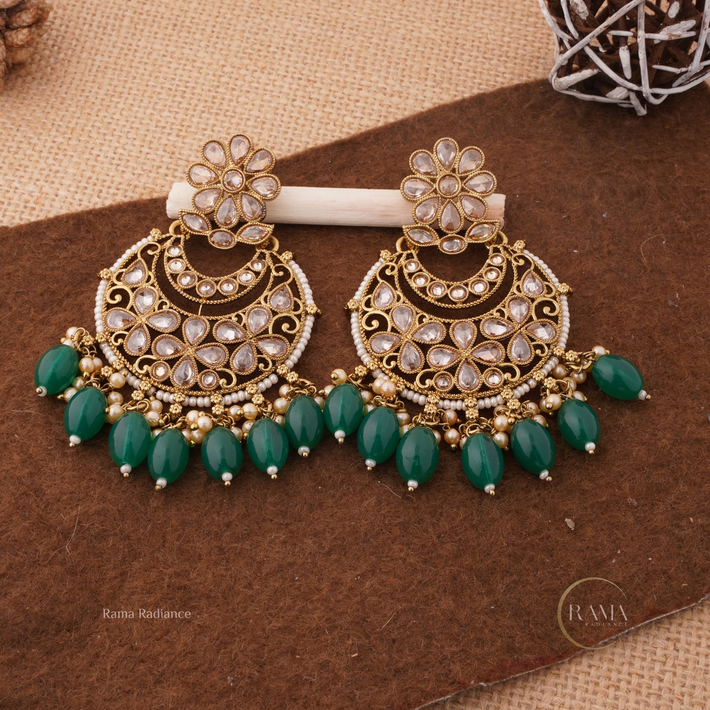 Floral Chandbali Earrings with Pearl Drops