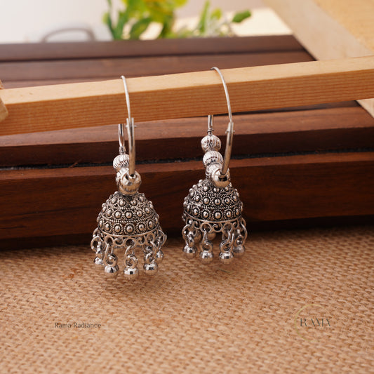 Oxidized Silver Jhumka Earrings