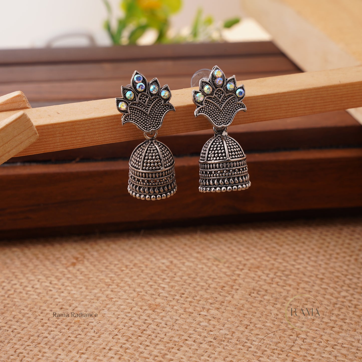 Oxidized Silver-Plated Floral Jhumka Earrings