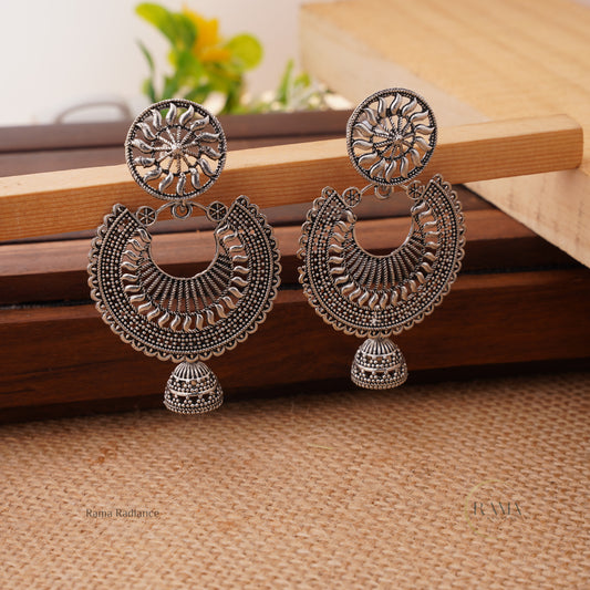 Oxidized Silver-Plated Double Jhumka Earrings