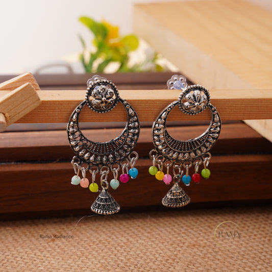 Multicolored Oxidised Lightweight Crescent Earrings