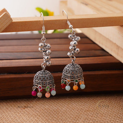 Colorful Oxidised Lightweight Jhumka Earrings