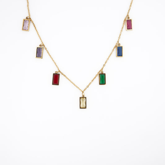 Multicolor Rectangular Charm Necklace