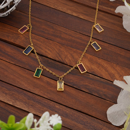 Multicolor Rectangular Charm Necklace