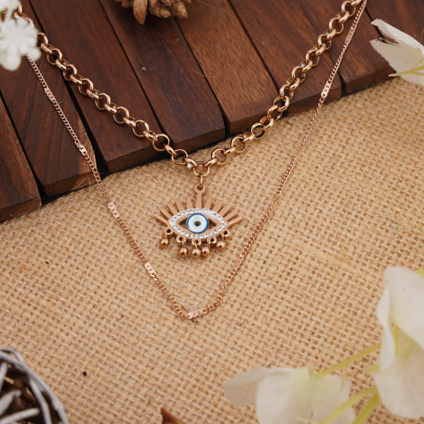 Double Chain Evil Eye Layered Necklace