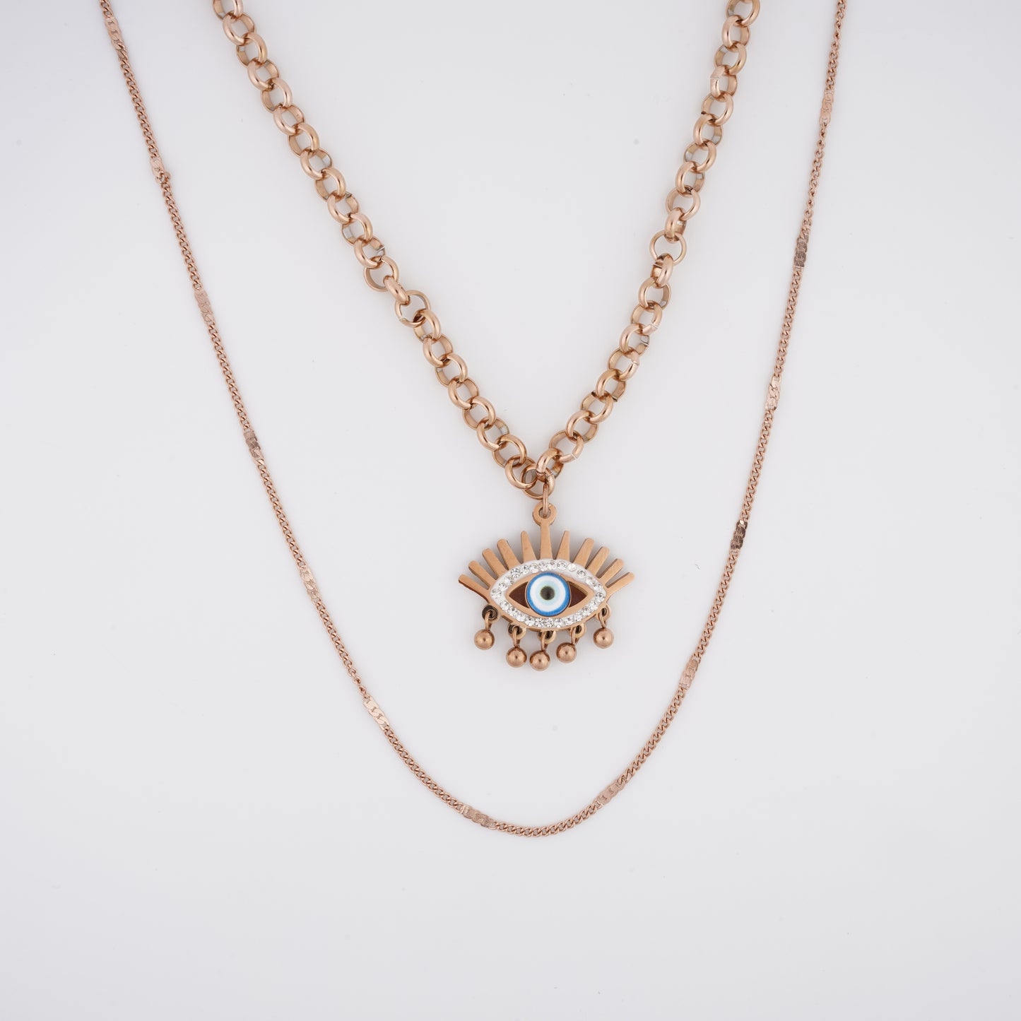 Double Chain Evil Eye Layered Necklace