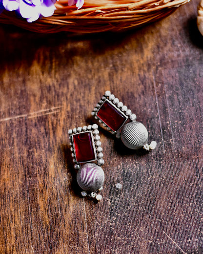 Silver Square Stud Earrings with Monalisa Stone