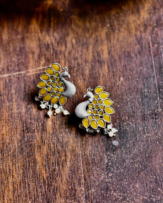 Maurya Peacock Elegance Brass Earrings