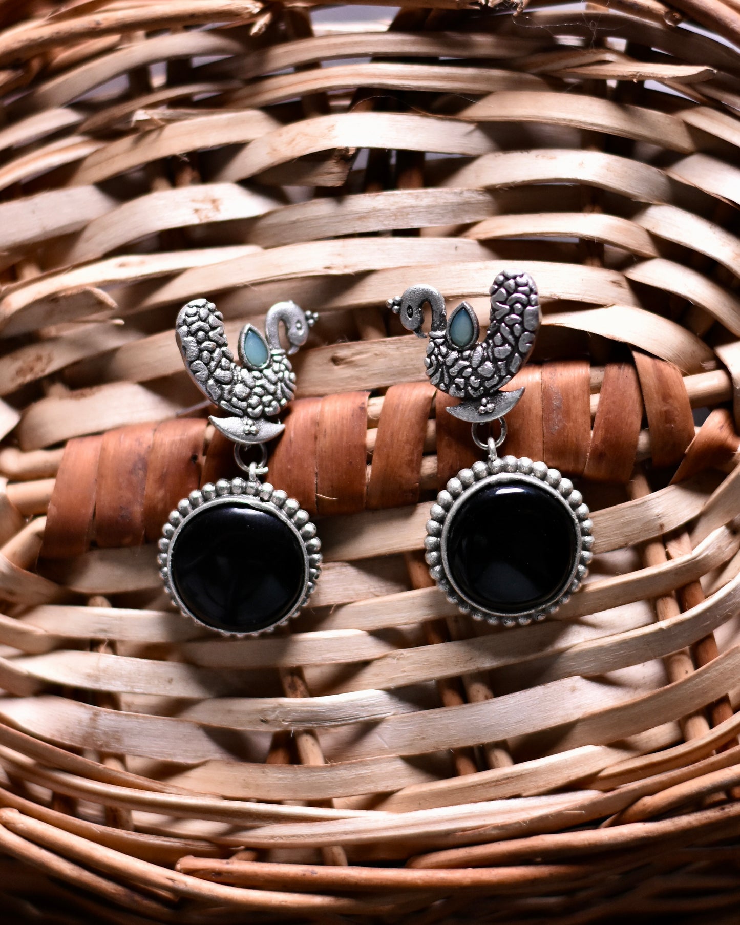 Exquisite Peacock Brass Earrings with Monalisa Stone