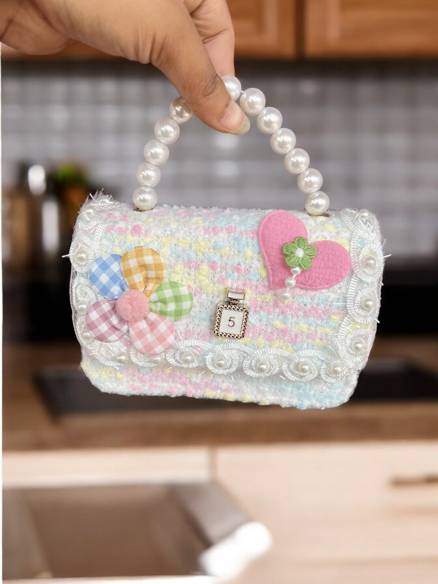 Adorable Mini Crossbody Bag with Pearl Handle for Kids