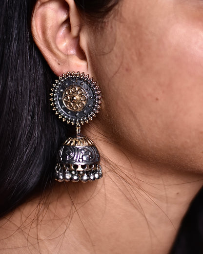 Brass Jhumka with Gold Accents