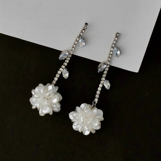 Elegant Marigold Dangle Earrings in Stainless Steel with Diamonds