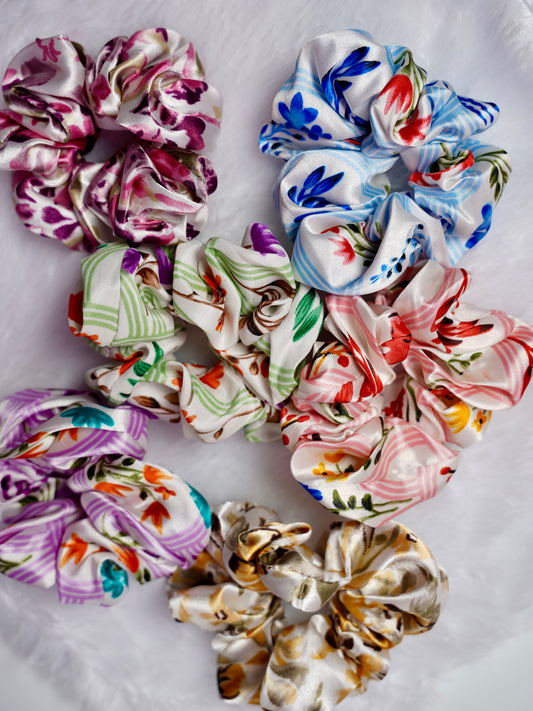 Floral Satin Scrunchies